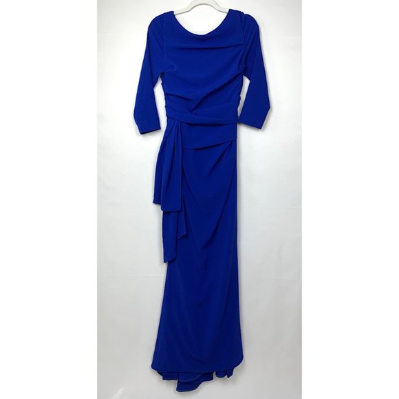 Talbot Runhof Bouvier 2 Crepe Waist Tie Ruched Draped Dress Gown Blue 6 - Picture 5 of 15